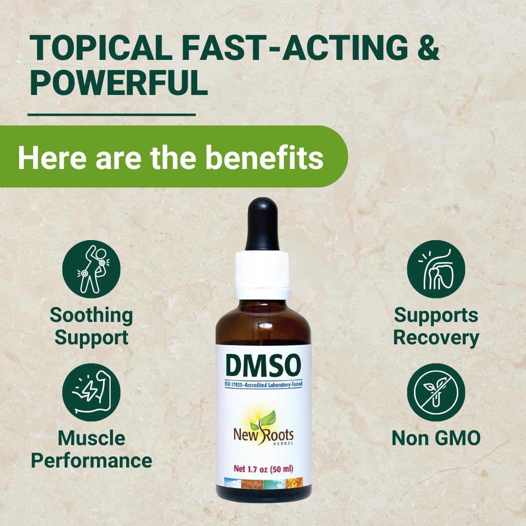 DMSO liquid drops with Pipette (50 ml) | dimethyl sulfoxide | 99.9% Pure DMSO Pharmaceutical grade | Topical Fast Acting | NEW ROOTS HERBAL