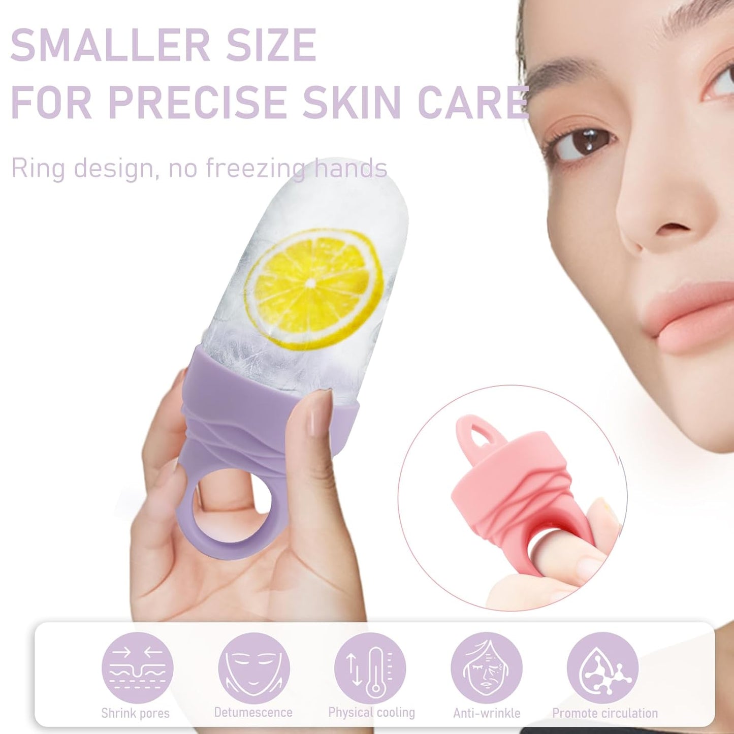 3 Pcs Facial Ice Roller Silicone Mold Reusable for Face Women and Eye Neck Cold Skin Care Tools Freezer De Puff Eye Bags Reduce Migraine Pain Pink 2 + Purple 1