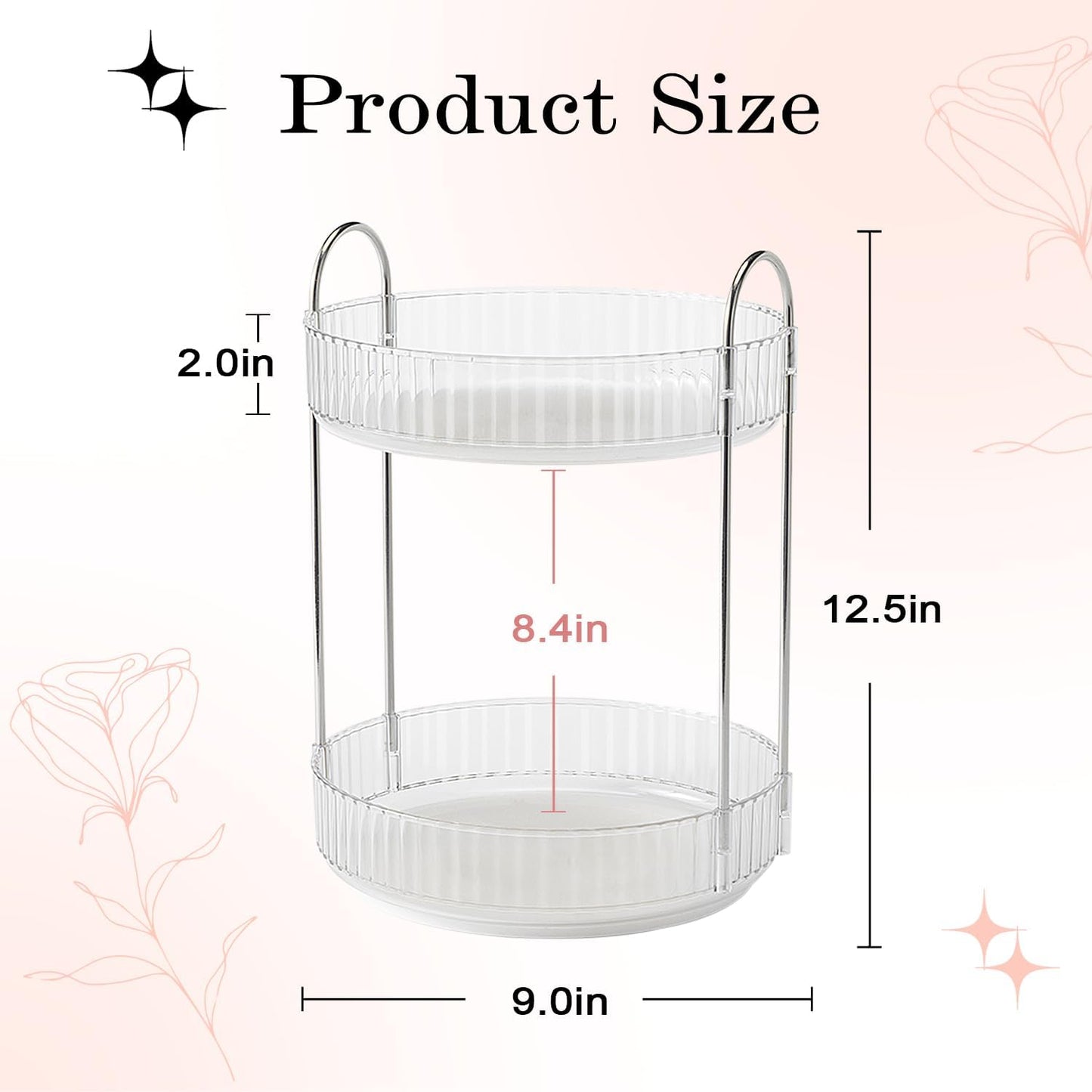 Rotating Makeup Organizer, 360° Spinning Makeup Storage Holder Rack, Dresser Bathroom Organizer Countertop, Large Capacity Perfume Skincare Lipstick Organizer for Vanity.(2 Tiers, Transparent)