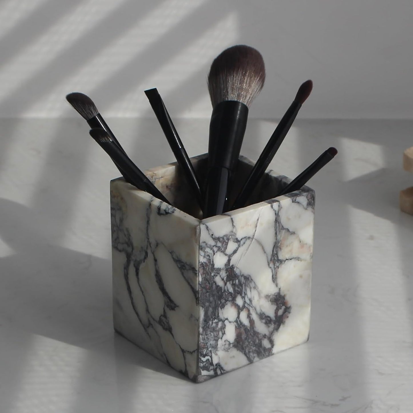 Genuine Calacatta Viola Marble Toothbrush Holders for Bathroom, Natural Marble Makeup Brush Holder Countertop Organizer