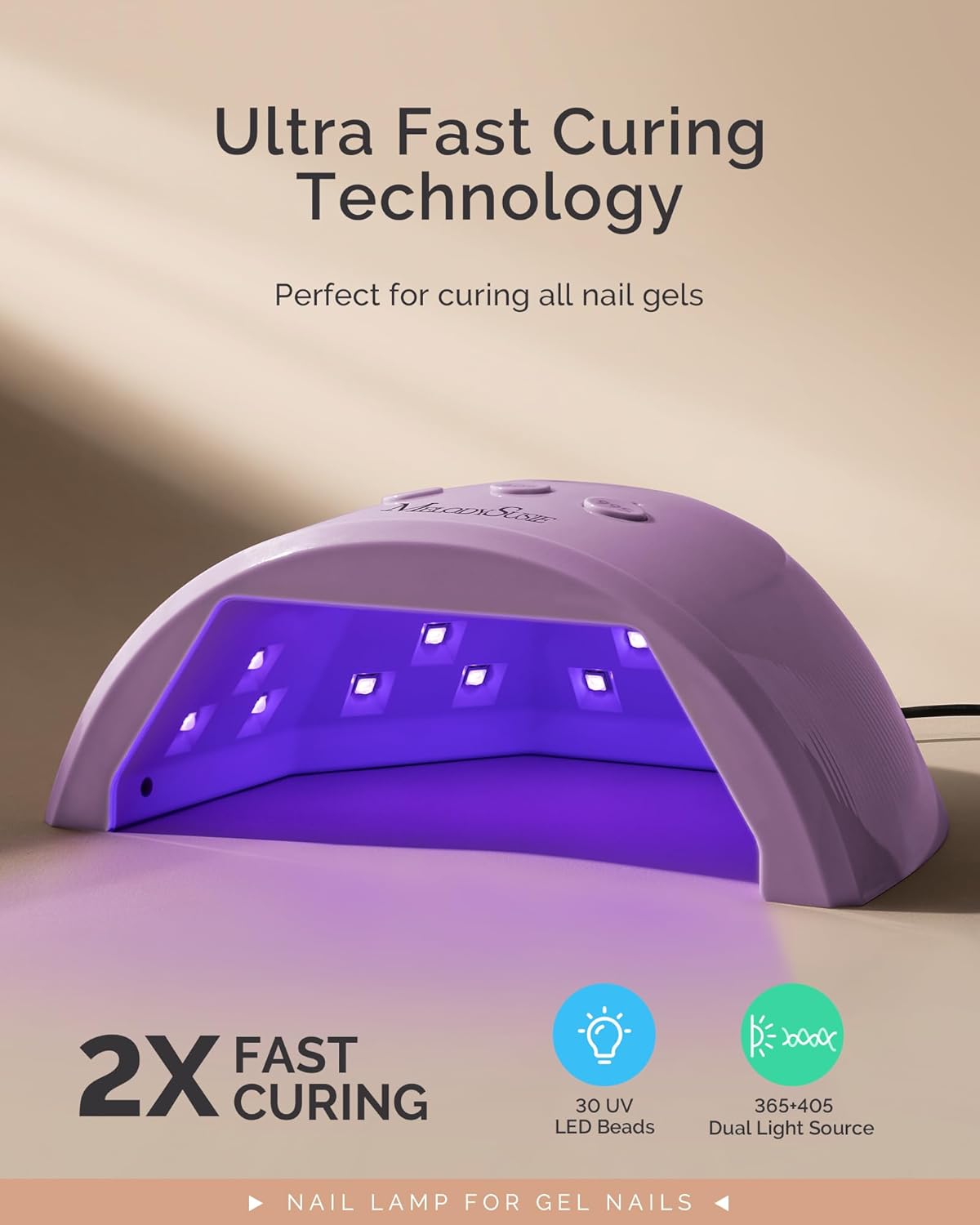 MelodySusie UV Nail Lamp, Plus30F UV Light for Gel Nails LED Nail Dryer with 3 Timer, Smart Sensor, LCD Display Fast Curing Gel Nail Polish Nail Art Tools Manicure Accessories-Purple