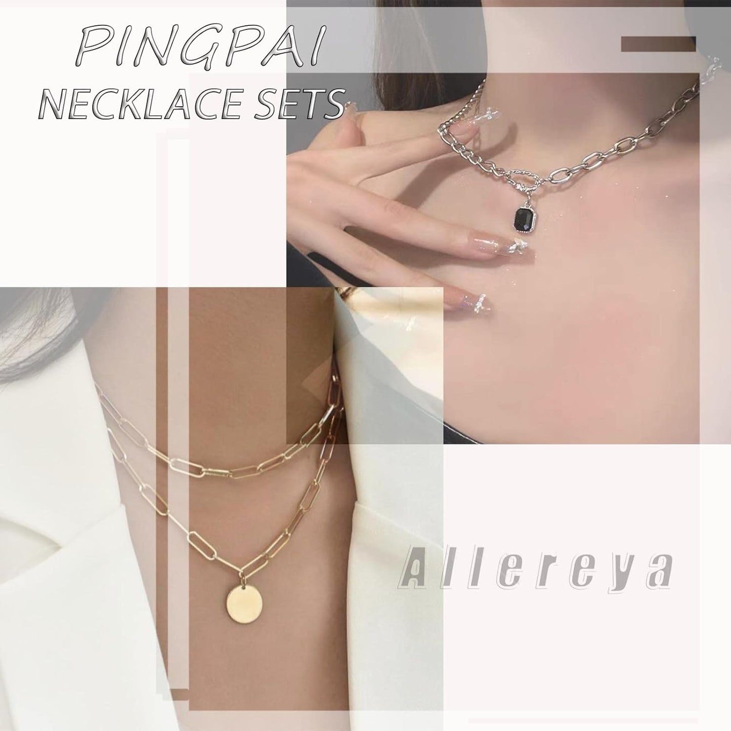 Vintage Square Pendant Necklace Polish Square Necklace Square Choker Necklace Gold Ball Chain Necklace Jewelry for Women (Gold)