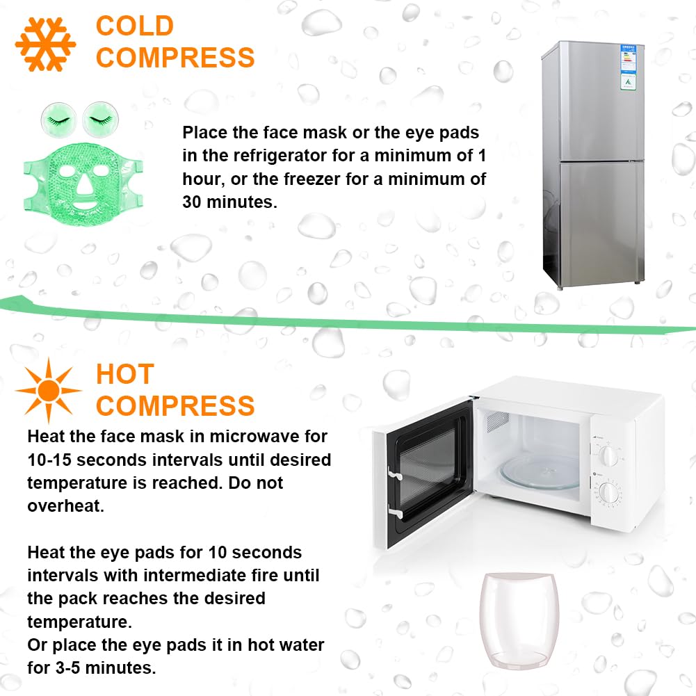 Face Eye Masks for Dark Circles and Puffiness, Migraines, Headache, Stress, Redness, Acne, Cooling Face Masks for Women Man, Hot Cold Use Ice Face Mask. (Green)