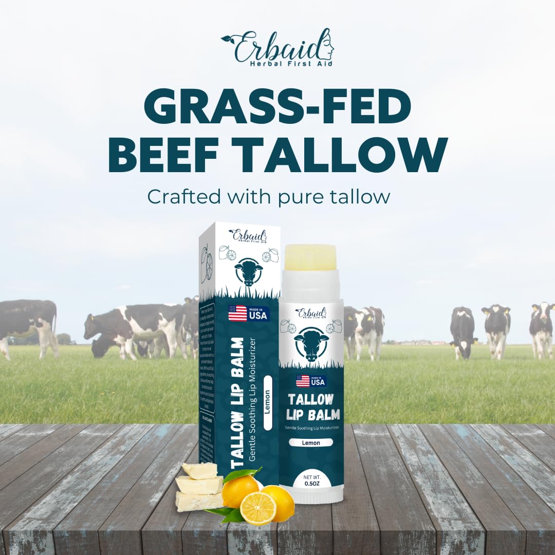 Beef Tallow Lip Balm – Natural Tallow Beeswax Chapstick – Hydrating Moisturizer Grass Fed Bison Tallow Balm Lip Care – Soothes Chapped, Dry Lips, Sensitive Skin – Long Lasting & Vitamin Rich USA-Made