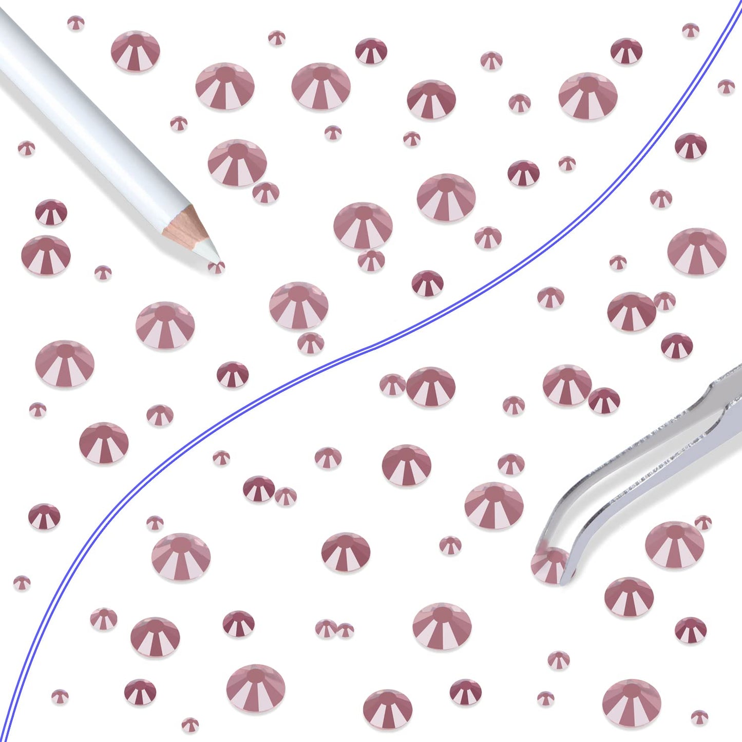 LPBeads 6000 Pieces Lt Amethyst Non Hotfix Rhinestones 6 Sizes Round Crystal Glass Flat Back Rhinestones with Tweezers and Picking Pen for Nail Art Crafts Clothes Bags DIY