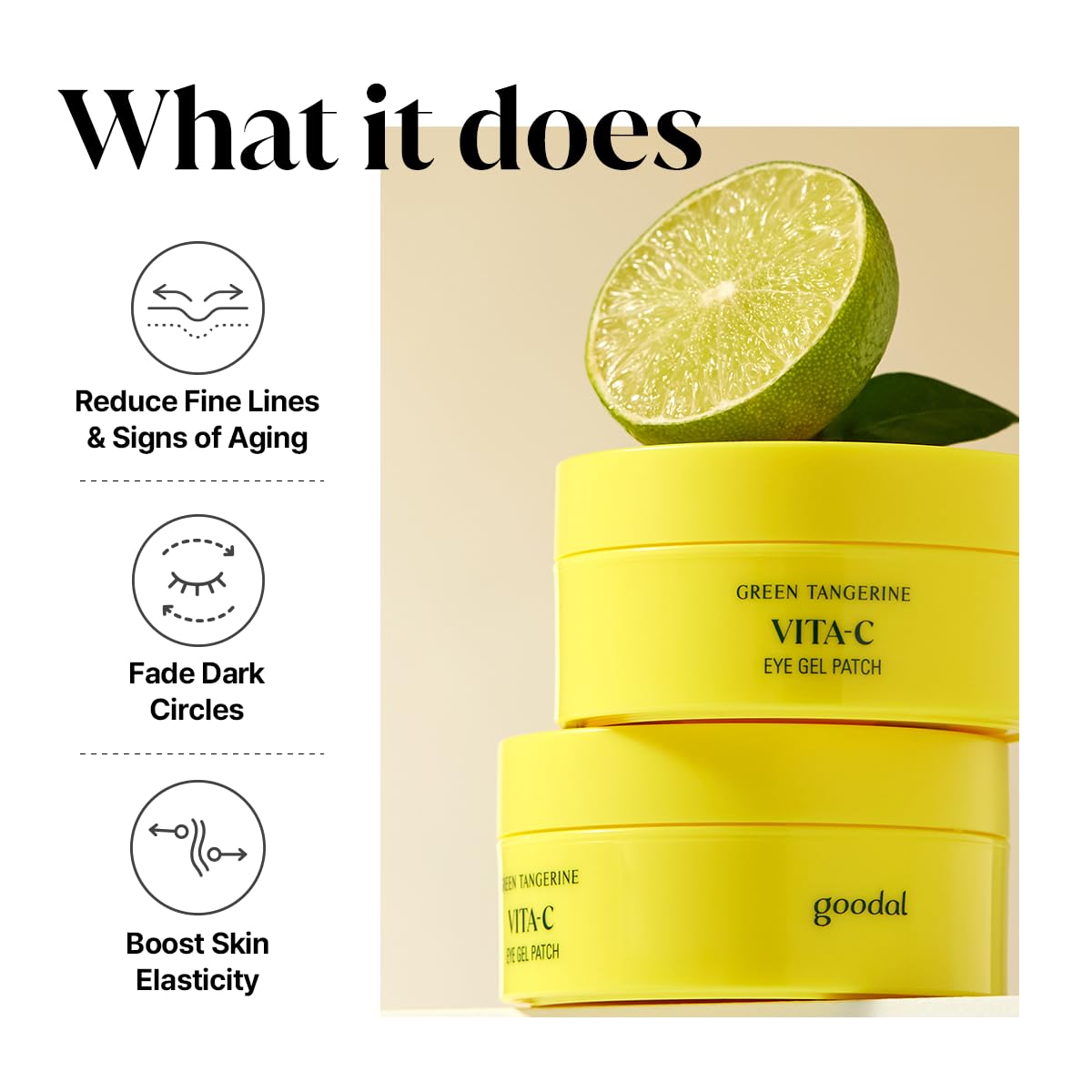 GOODAL Green Tangerine Vitamin C Eye Patches 60 Sheets – Hydrating Gel Under Eye Masks for Tired Puffy Eyes, Korean Skincare, Glass Skin Look, Daily Self Care Essentials