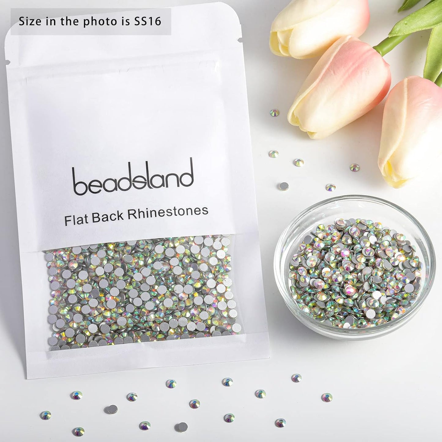beadsland Flat Back Crystal Rhinestones Round Gems for Nail Art and Craft Glue Fix, CrystalAB (3.9-4.0mm) SS16/1440pcs