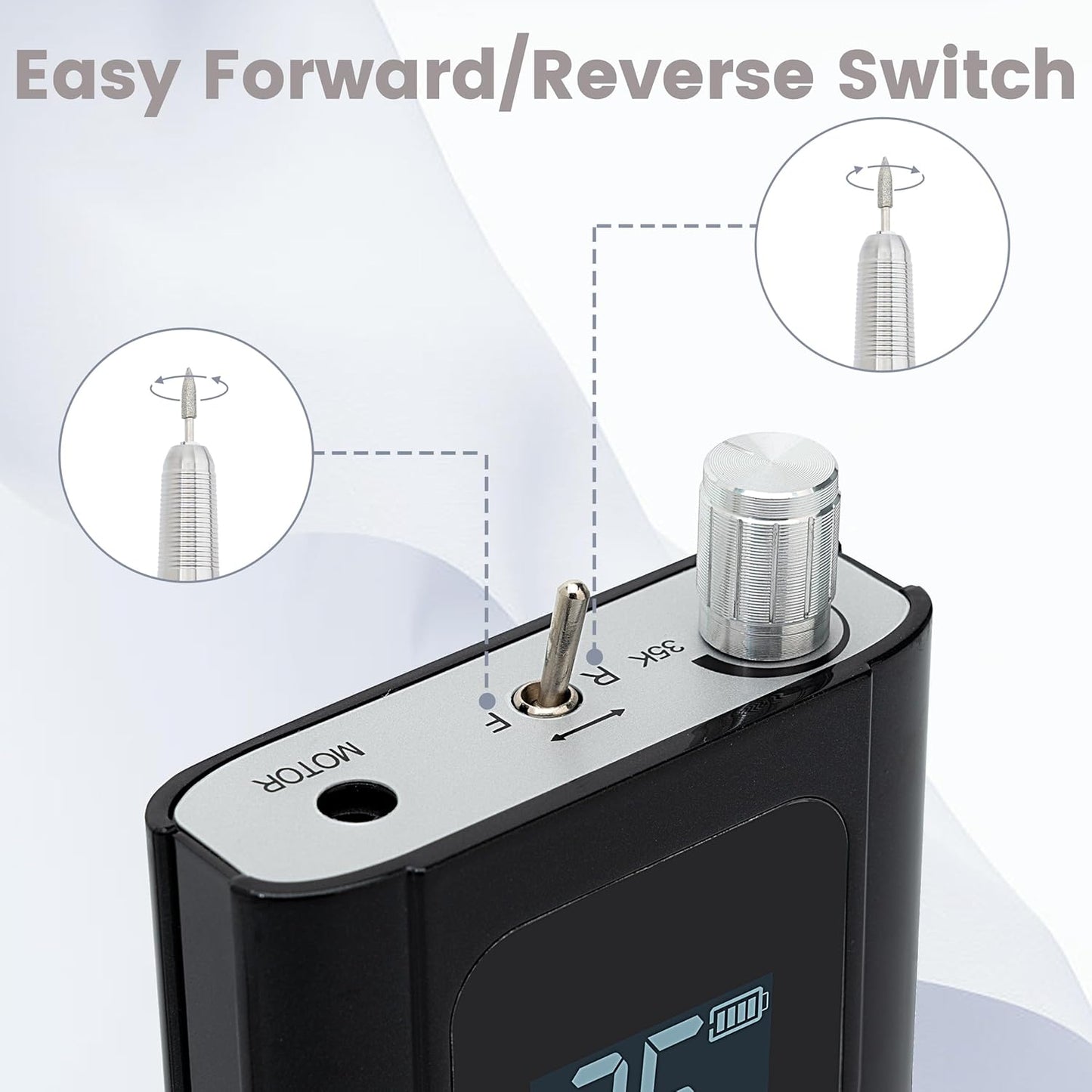 Delanie Professional Nail Drill High Torque 35000 RPM Rechargeable Portable Electric Nail File Filer for Acrylic Gel with Cuticle Bits, Salon Manicure Tool, Black