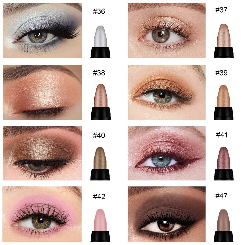 evpct 8Pcs Cream Eye Shadow Brightener Sticks Set for Eyes, Silver Champagne Golden Rose Sand Bronze Gold Orchid Pink Deep Mauve Shimmer Matte Pencil Eye shadow Crayon Applicator Stick Palette Makeup
