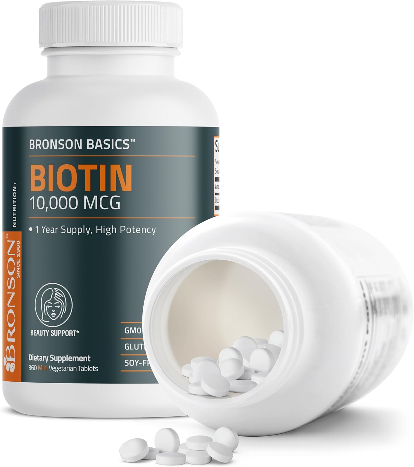 Bronson Biotin 10,000mcg, Supports Healthy Hair, Skin and Nails, Vegetarian, Non-GMO, 360 Tablets