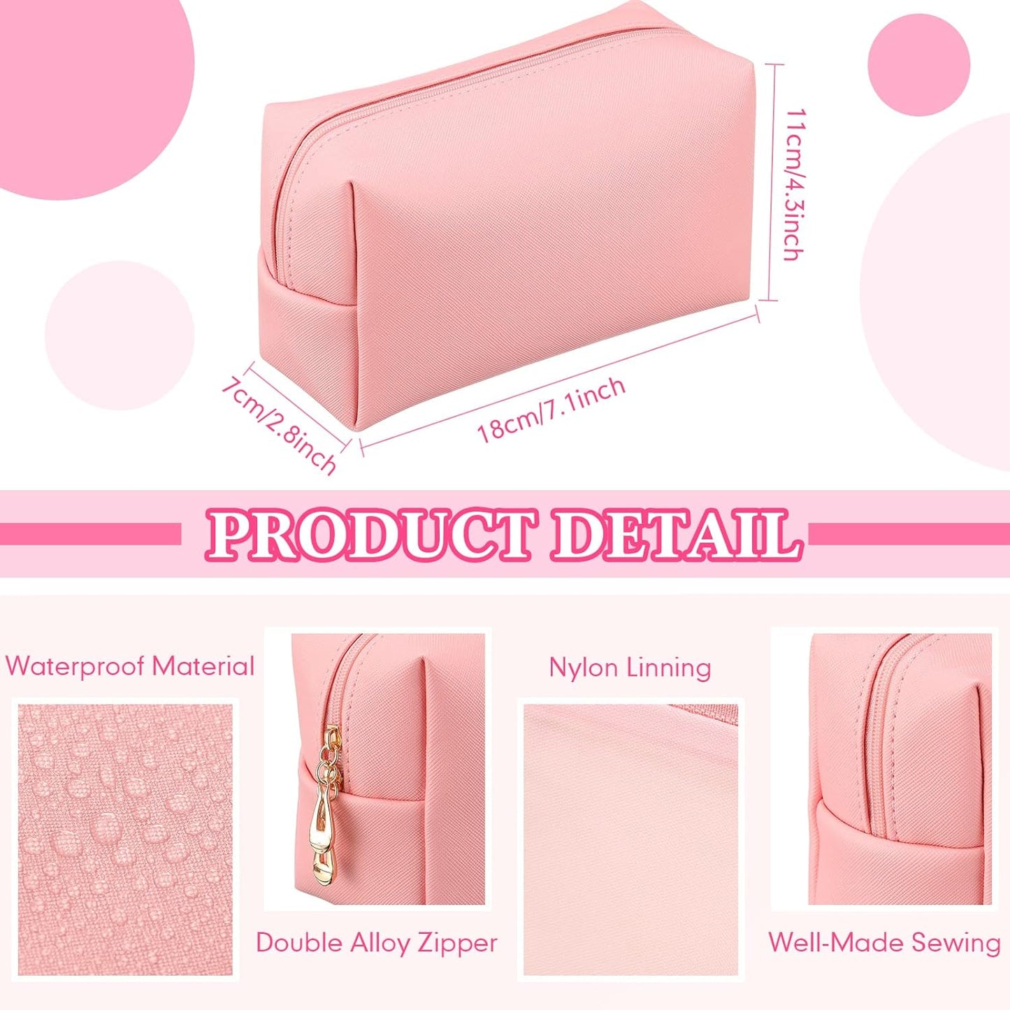 Kigeli 15 Pcs Aesthetic Makeup Bags PU Leather Cosmetic Pouches Waterproof Plain Toiletry Bags Makeup Pouches Bulk for Women Party Gift Travel Storage Organizer(Pink)