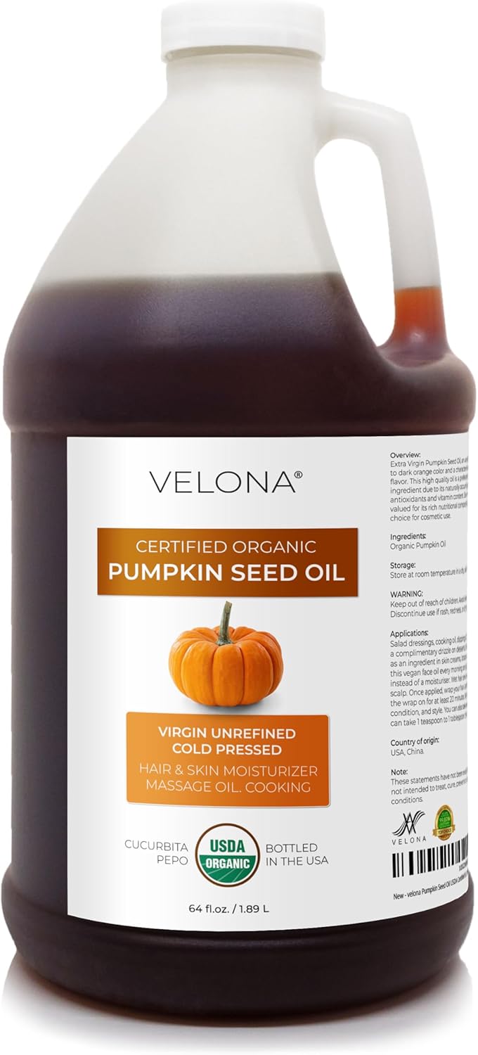 velona Pumpkin Seed Oil USDA Certified Organic - 64 Fl Oz | 100% Pure and Natural Carrier Oil | Unrefined, Cold Pressed | Cooking, Face, Hair, Body & Skin Care | Use Today - Enjoy Result