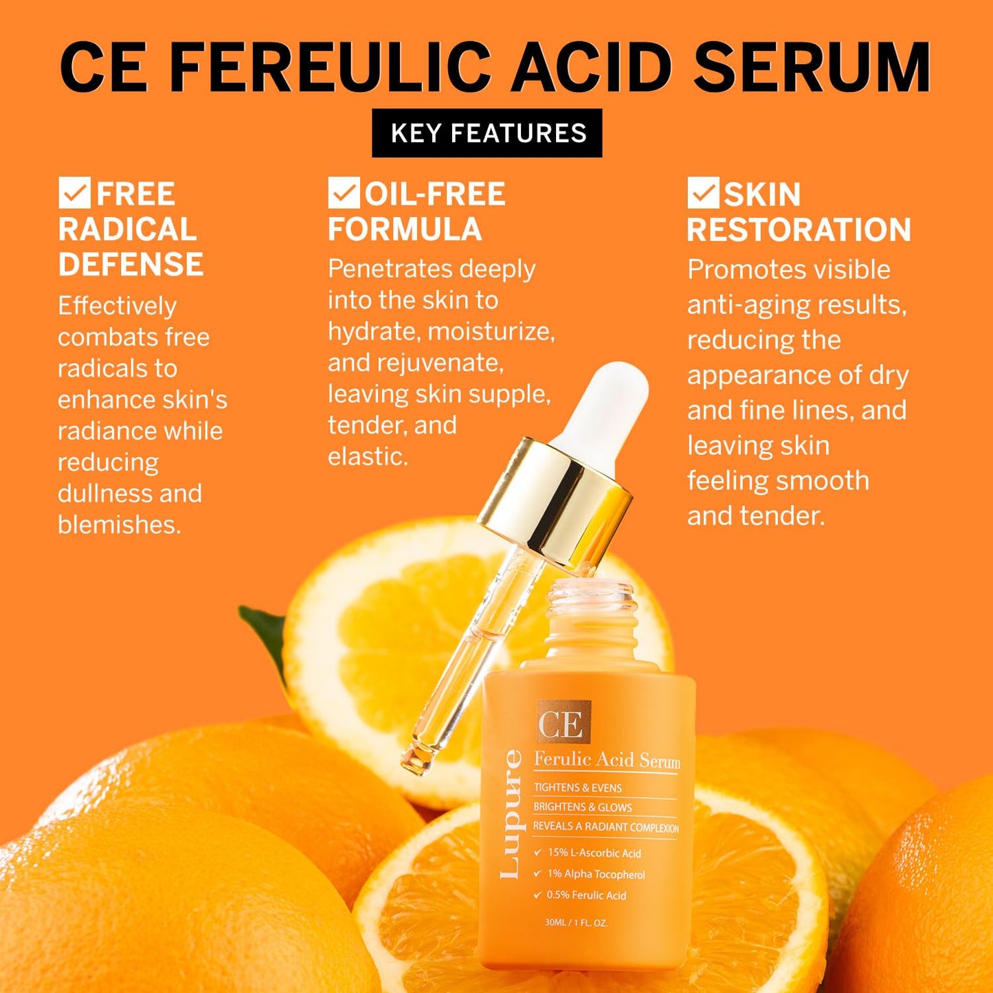 Vitamin C Face Serum: Anti Aging Super Vit C Facial Serum with Ferulic Acid Pure L-Ascorbic Acid, Vitamin E and Hyaluronic Acid for Dark Spots and Skin Care