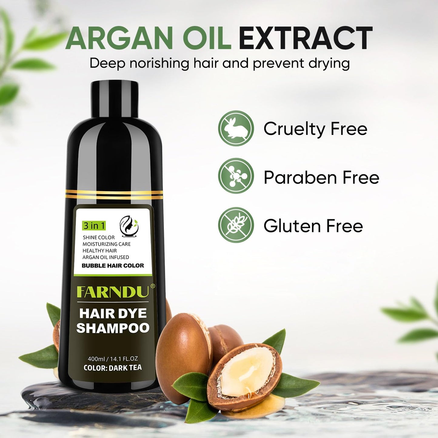 Dark Tea Hair Dye Shampoo for Women & Men, Gray Coverage Herbal Natural Ingredients 3 In 1 Color Shampoo