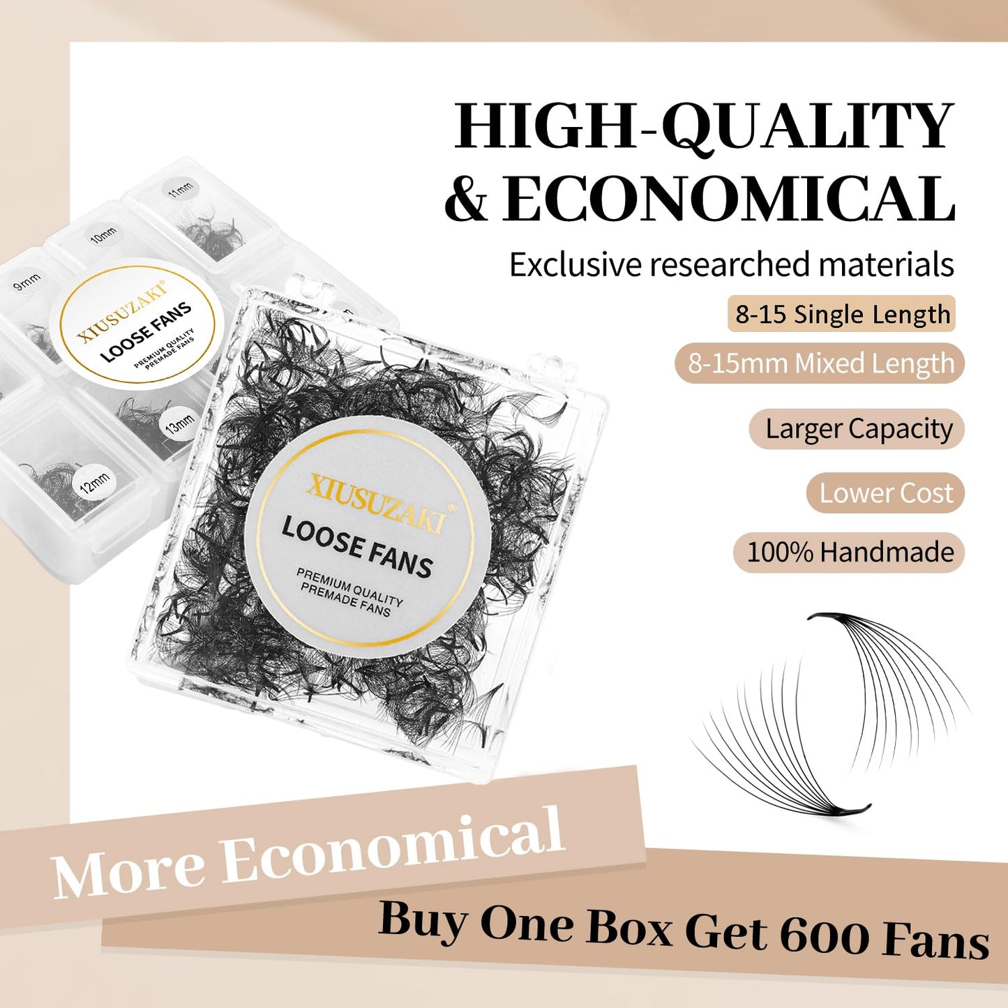 Premade Fans Eyelash Extensions 600 Fans 5D Premade Lash Fans Volume Lash Extensions 0.07 Thickness Eyelash Extension D Curl 12mm Fluffy Soft Handmade Loose Fan(600Fans-5D-0.07-D,12mm)