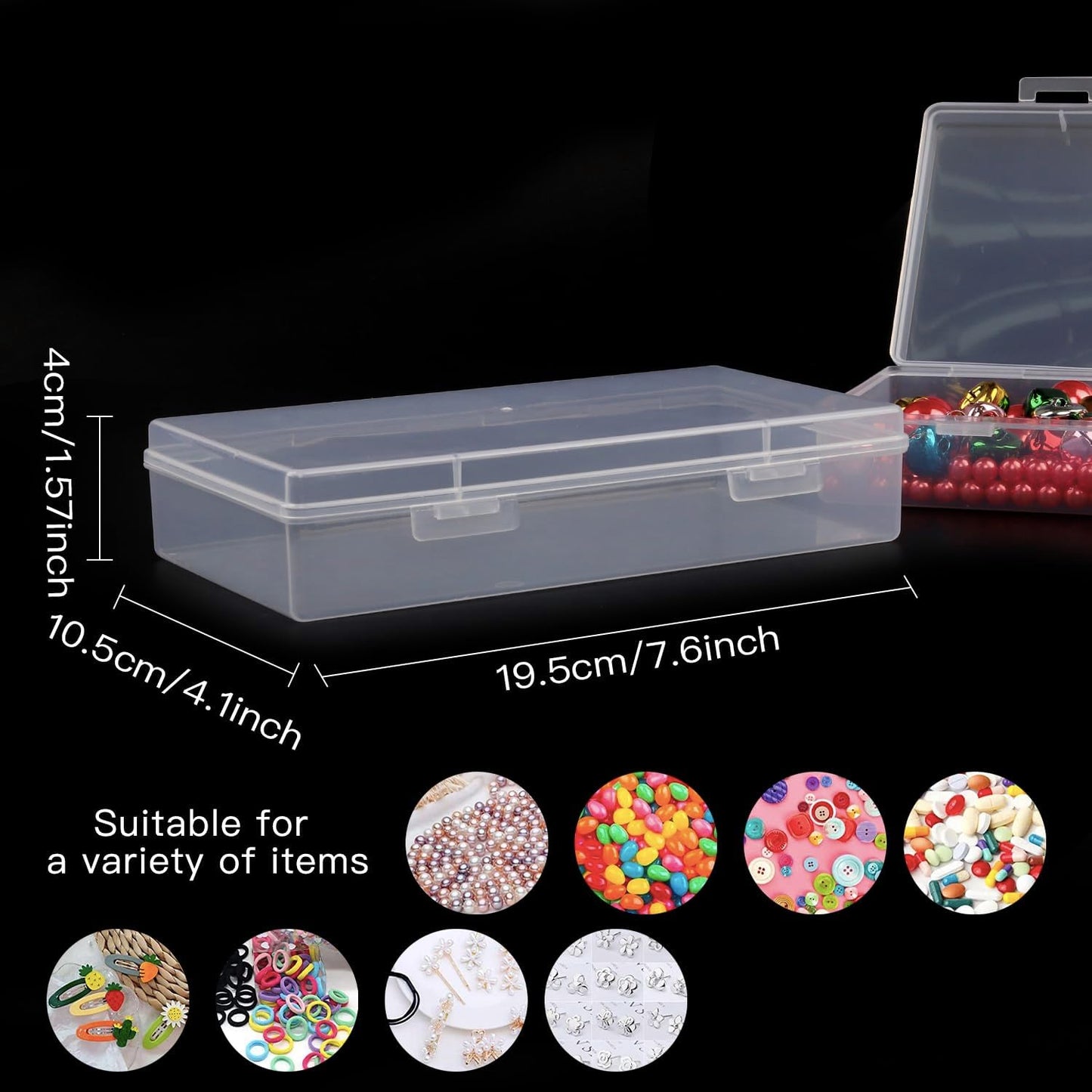 Rocutus Clear Plastic Storage Containers, 8 Pack Mini Beads Box With Hinged Lid, Large Size (7.7 x 4.1 x 1.6 Inches)