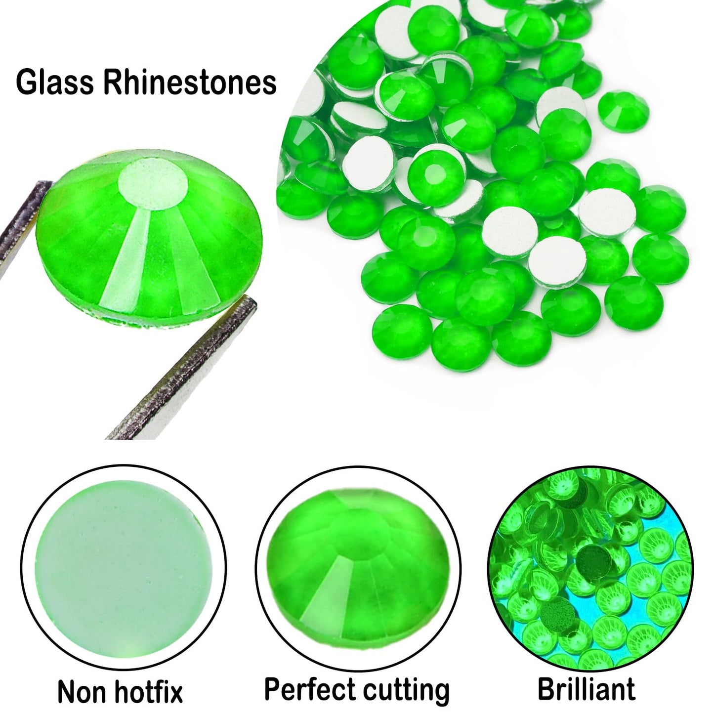 Flatback Glass Rhinestones,Bedazzler Gems 288pcs Non Hotfix Crystal Rhinestones for Nail Charms Crafts Clothes Tumblers,Green Neon,SS30