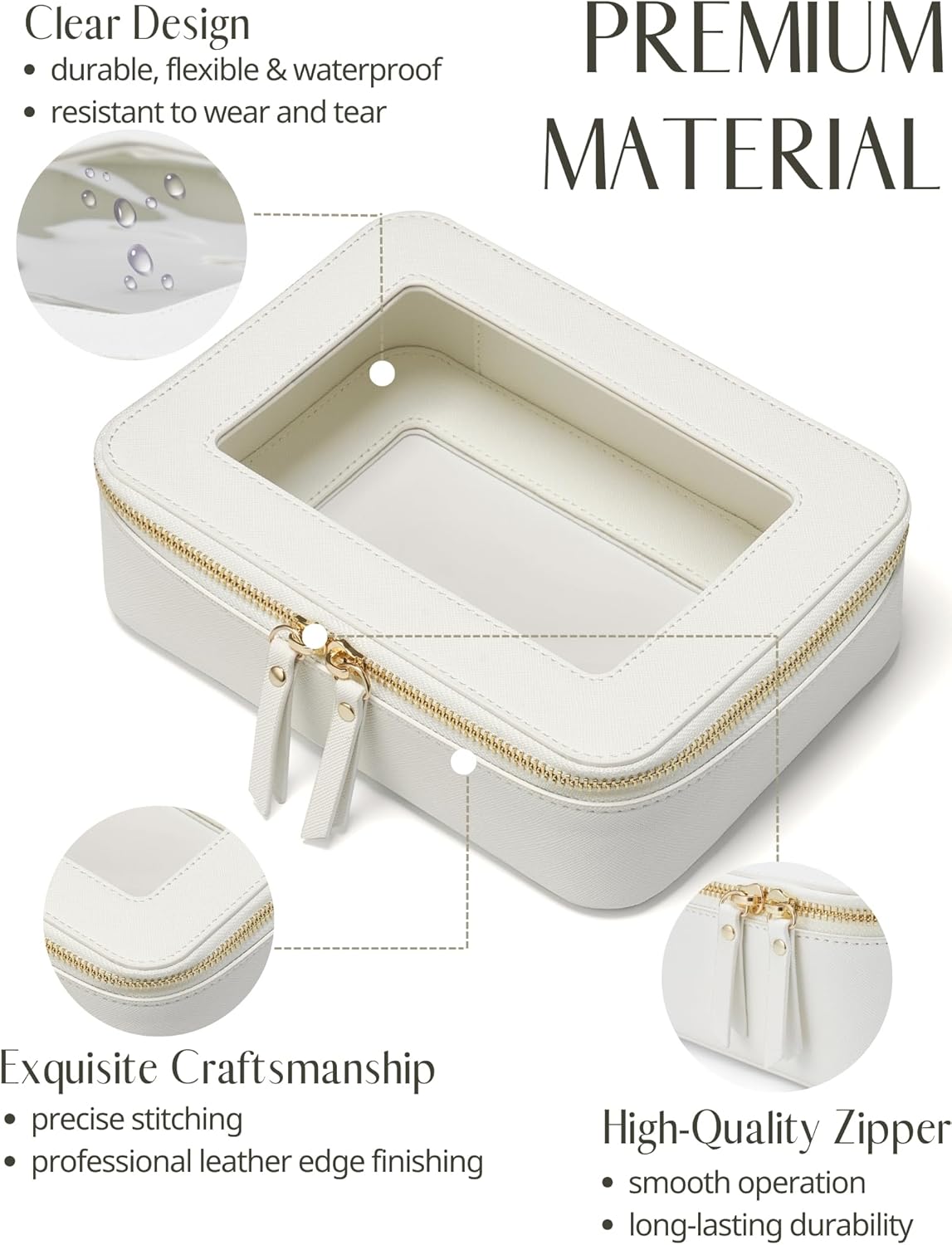 Popvibe Clear Makeup Bag Travel Cosmetic Case Transparent Toiletry Bag with Zipper, Portable Make Up Organizer Traveling Compact Car Bag for Essentials