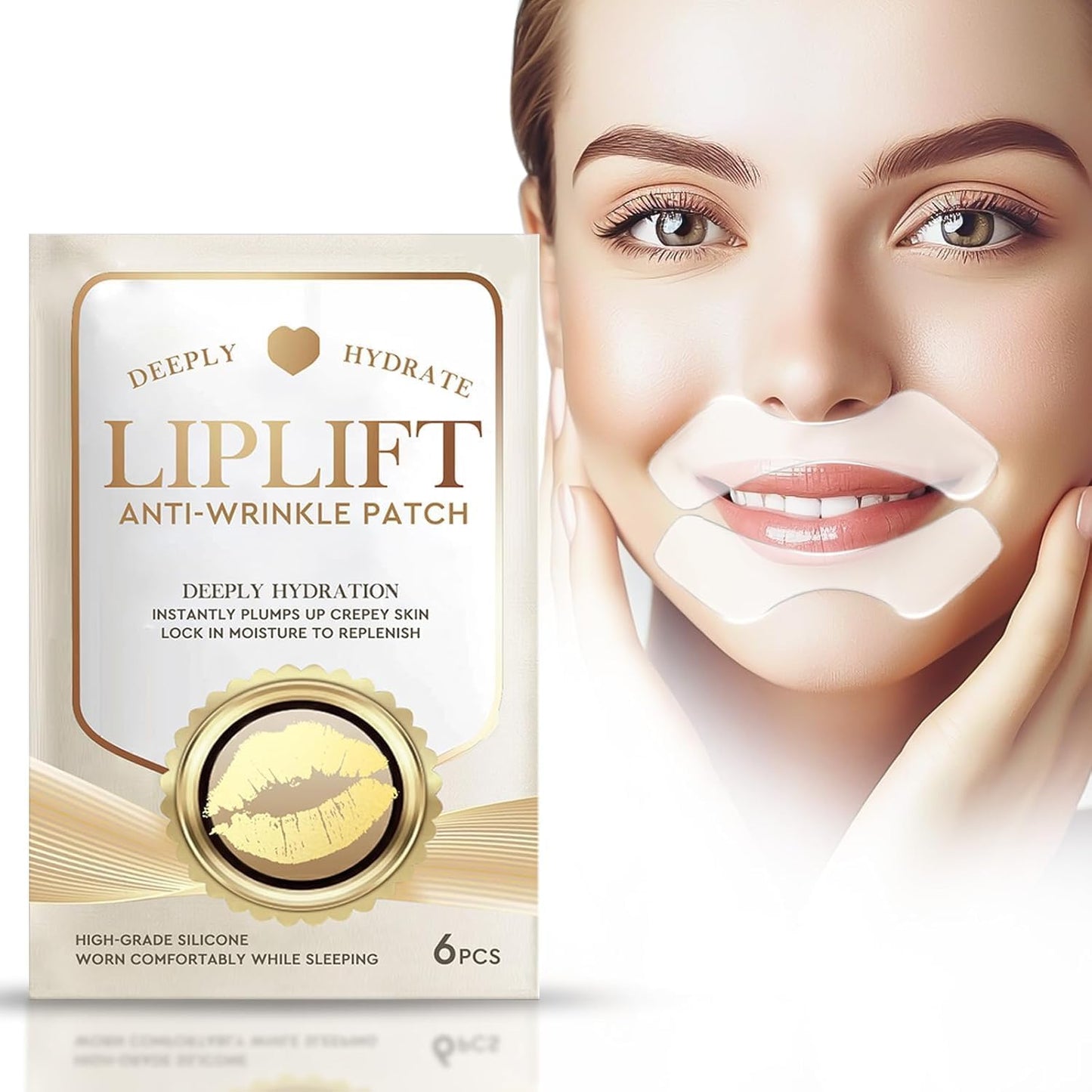 Anti Wrinkle Patches for Lip, Smooth Fine Lines & Wrinkles, Silicone Wrinkle Patches with Hydrolyzed Collagen with Aloe,Vitamin E - Overnight Lift Lines Treatment, Gold