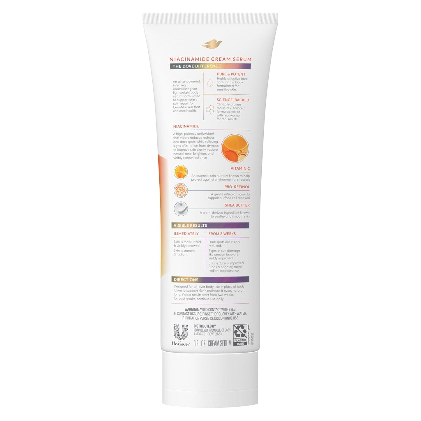 Dove Body Cream Serum Niacinamide + Even Tone for Dark Spots and Uneven Tone with Vitamin C, Pro-Retinol and Shea Butter Lotion, 8 oz