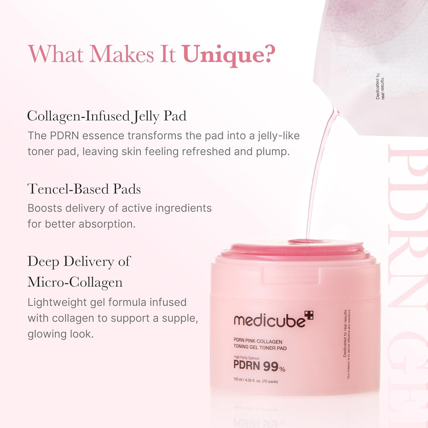 medicube Salmon DNA PDRN Pink Collagen Jelly Pad | Korean Gel Toner Pads with Niacinamide, Madecassoside, Retinol | Soothing, Radiance & Uneven Skin Tone | Korean Skin Care | 70Pads