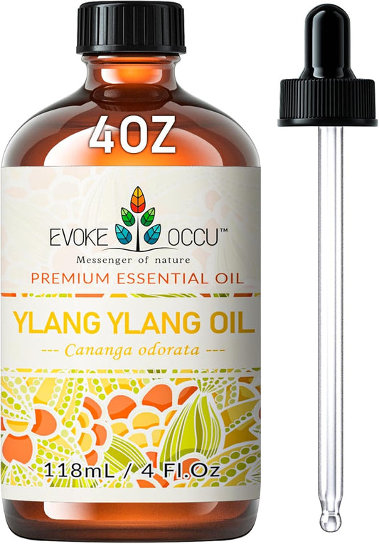 EVOKE OCCU Ylang Ylang Essential Oil 4 Oz, Pure Ylang Ylang Oil for Skin Hair Aromatherapy Diffuser Fragrance DIY- 4 FL Oz
