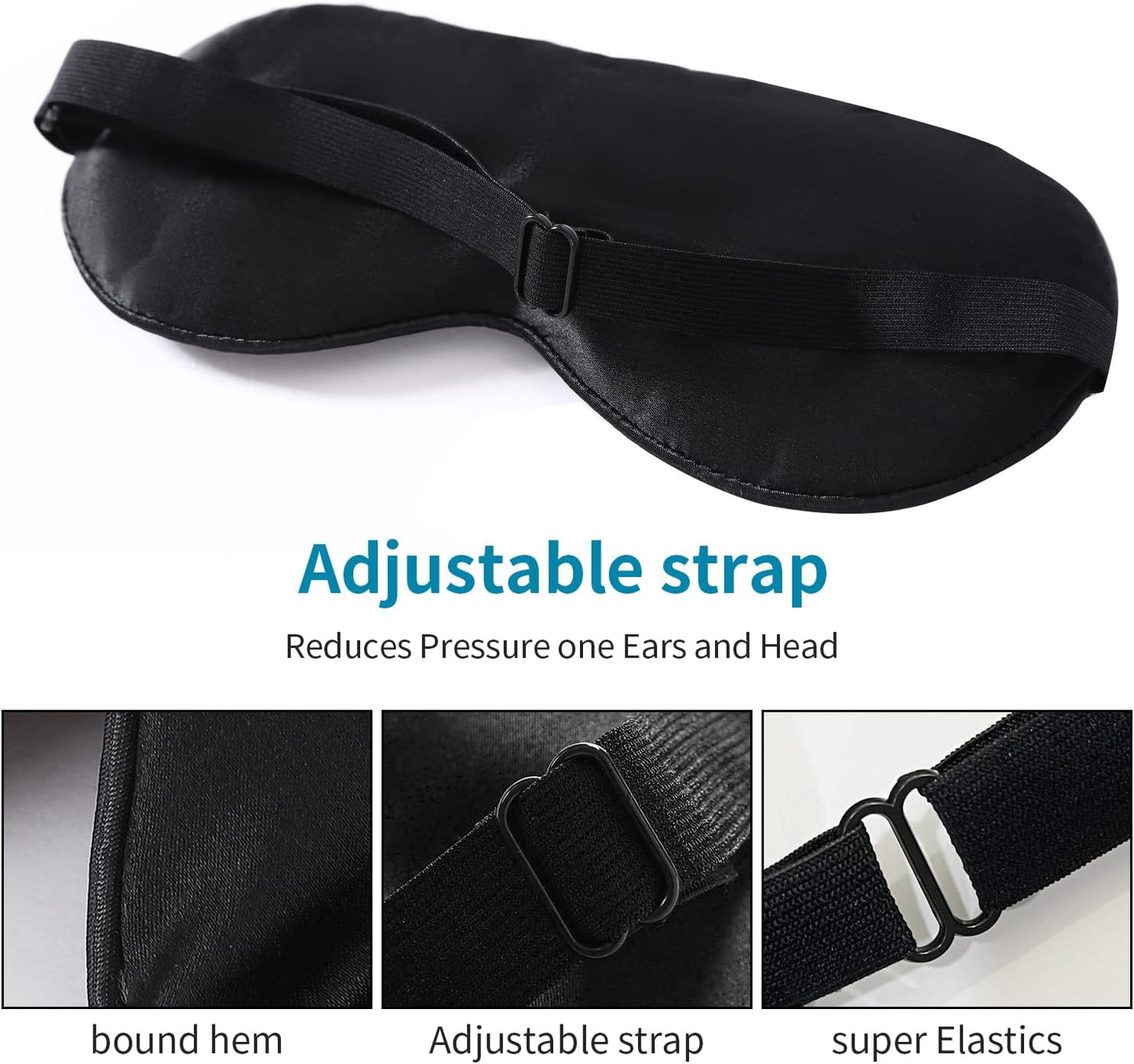 2-Pack 100% Real Natural Silk Eye Mask, Silk Sleeping Mask, Shade Puffy Eye Gift with Adjustable Straps, Sleep Eye Mask, SHJINJU Eye Mask Shade (Black and Light Blue)