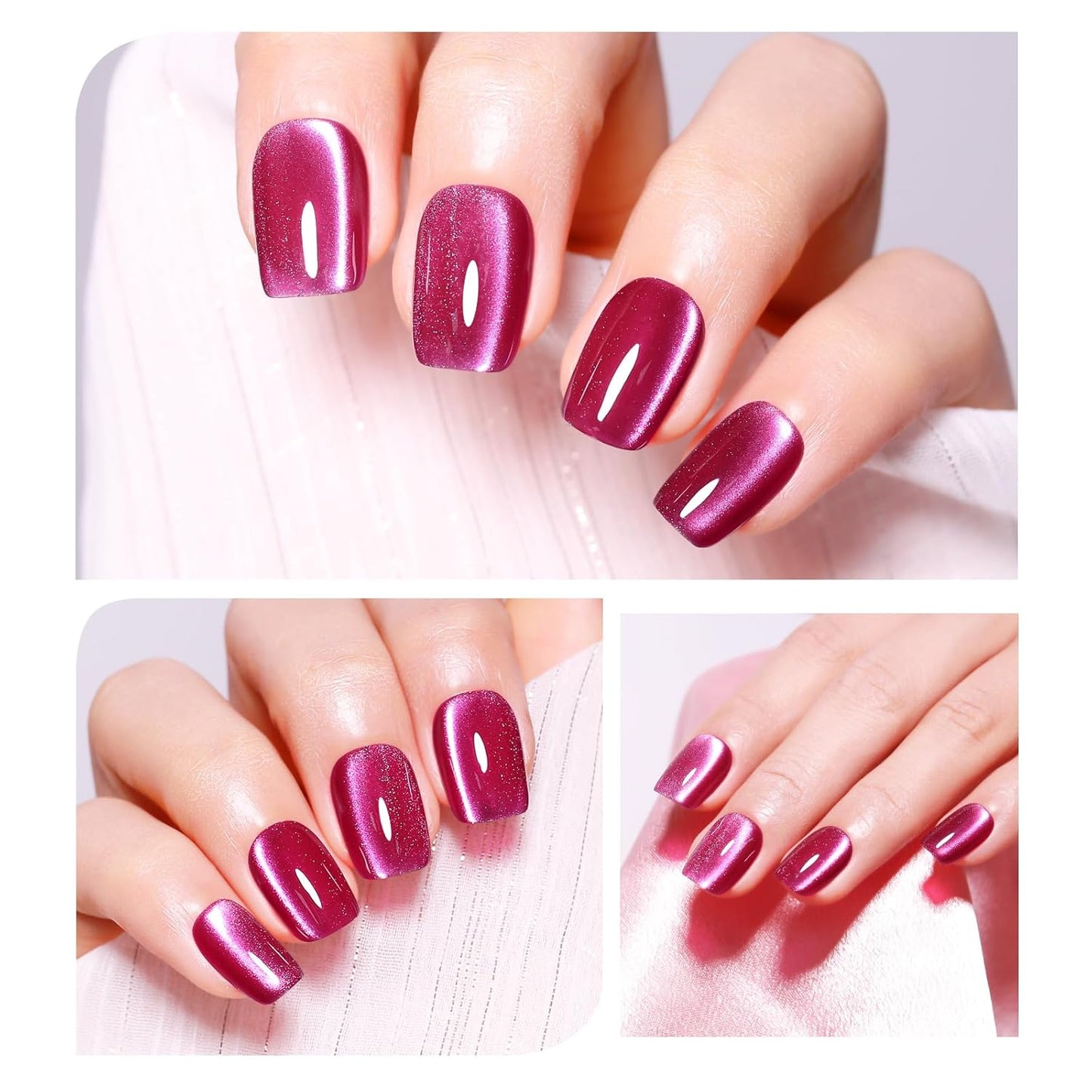 Imtiti Cat Eye Gel Nail Polish, 15ml Rose Red Holographic Crystal Diamond Cat Eyes Glitter UV Soak Off Gel Nail Polish with Magnetic Stick for Nail Art 1Pcs