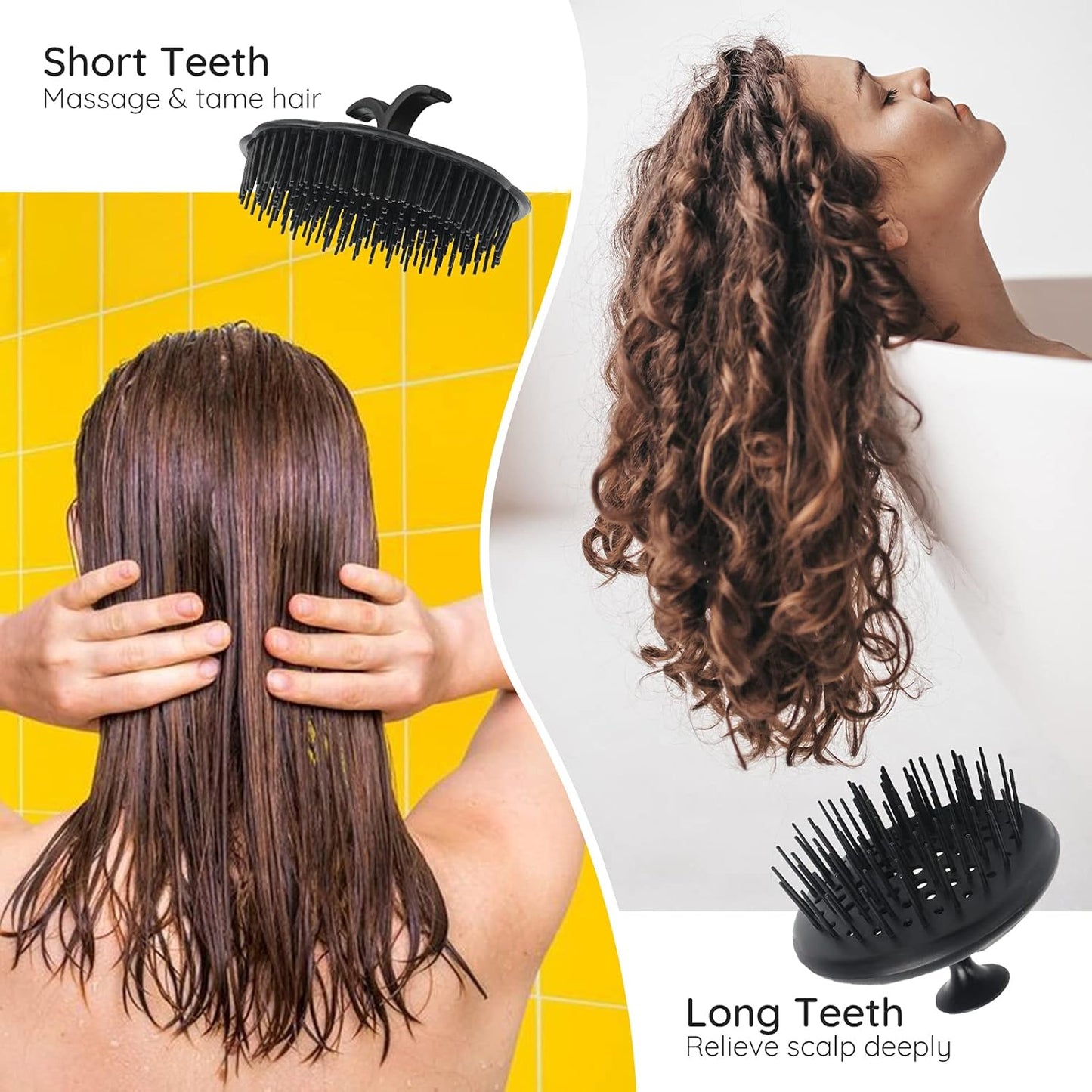 Segbeauty Scalp Massage Brushes, 4 Pcs Shampoo Brush Floriated Shower Comb Long Short Teeth Set, Head Massage Brush for Hair Growth Beard Tidying Pet Grooming Brushes Wet and Dry Scalp Care Black