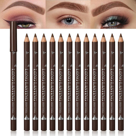 12Pcs Eyebrow Pencils for Women, Wooden Hard-Core Brown Eyebrow and Eyeliner Pencil, Long Lasting Waterproof and Sweat-Proof, Beginner Makeup Brow Pencil, Create a Natural Eye Brow Makeup