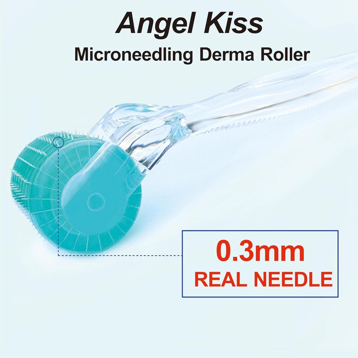 Derma Roller Real Needles - Angel Kiss 0.30mm Microneedling Roller with Case - 192 Stainless Steel Micro Needling Dermal Kit for Face, Scalp, Body - At Home Microdermabrasion Roller for Women Men