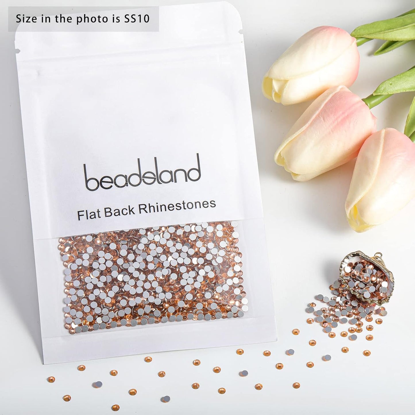 beadsland Flat Back Crystal Rhinestones Round Gems for Nail Art and Craft Glue Fix,Champagne (2.7-2.8mm) SS10/1440pcs