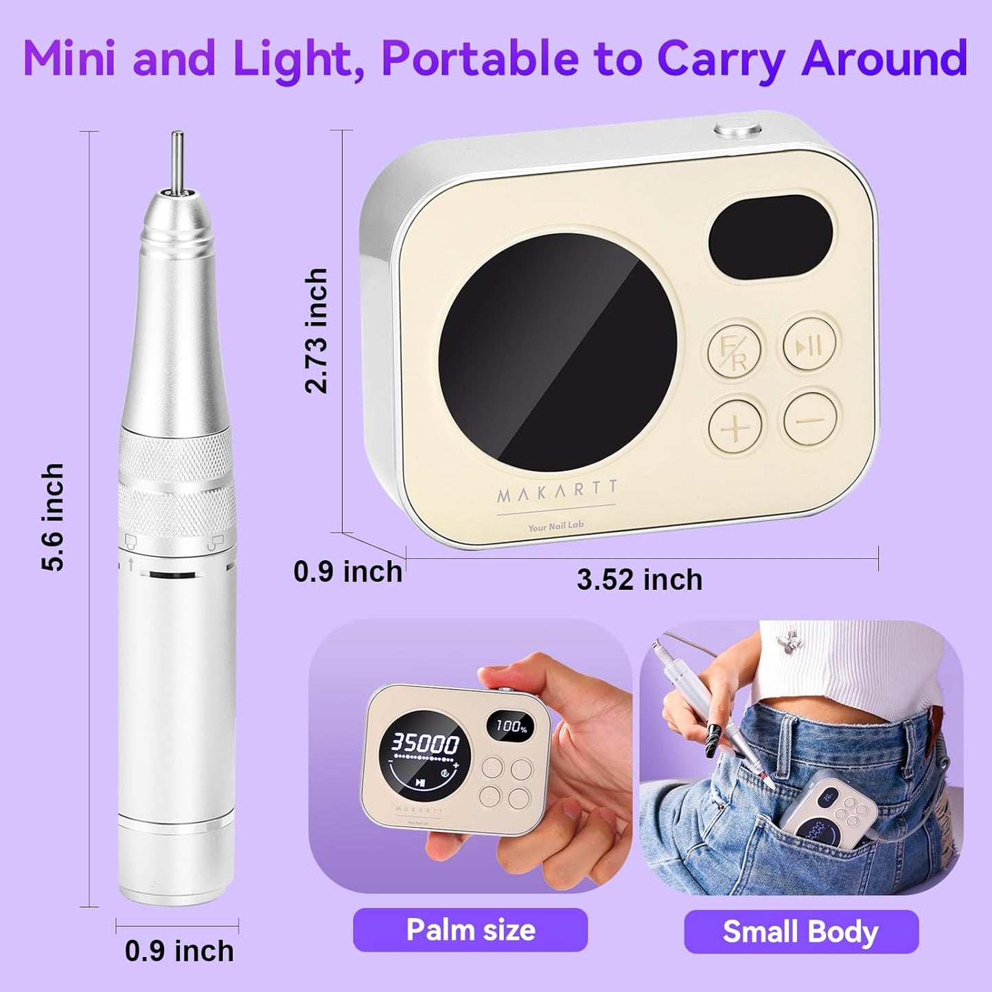 Makartt Electric Nail Drill: Rechargeable Nail Drill Machine 35000RPM, Adelise Ultra Smooth Portable E File Nail Grinder with Nail Bit