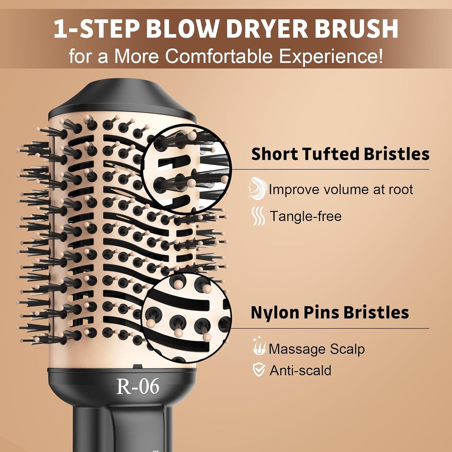 Hair Dryer Brush Blow Dryer Brush in One, 4 in 1 Hair Dryer and Styler Volumizer with Oval Barrel, Professional Salon Hot Air Brush for All Hair Types, Gold