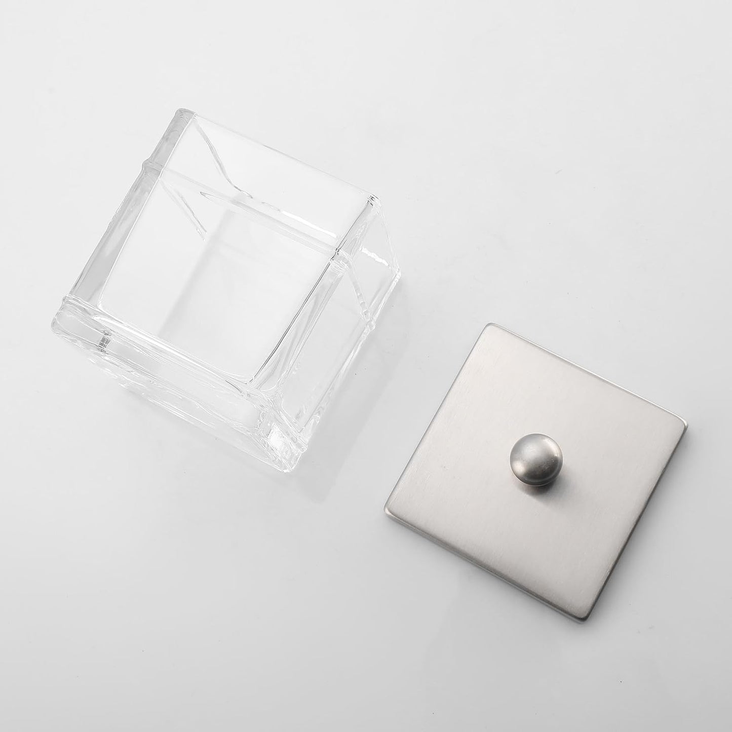 Glass Cotton Jar Holder 2 Pack– Satin Nickel Lid, Elegant Bathroom Storage Canister for Qtips, Cotton Balls, Floss, Makeup Organizer, Vanity & Bathroom Organization