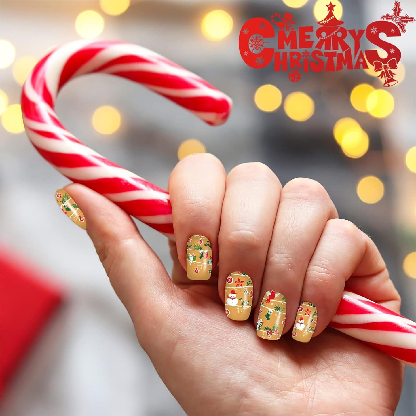 12 Sheets Christmas Nail Wraps Full Stickers Nail Polish Strips, DIY Self-Adhesive Nail Art Glitter Decals Santa Claus Reindeer Xmas Hat Pattern with 2 Piece Nail Files for Party Decor (168 Pieces)