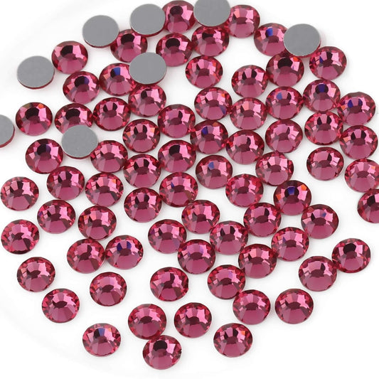 Beadsland 1440pcs Flat Back Crystal Rhinestones Round Gems for Nail Art and Craft Glue Fix, Rose,SS12,3.0-3.2mm