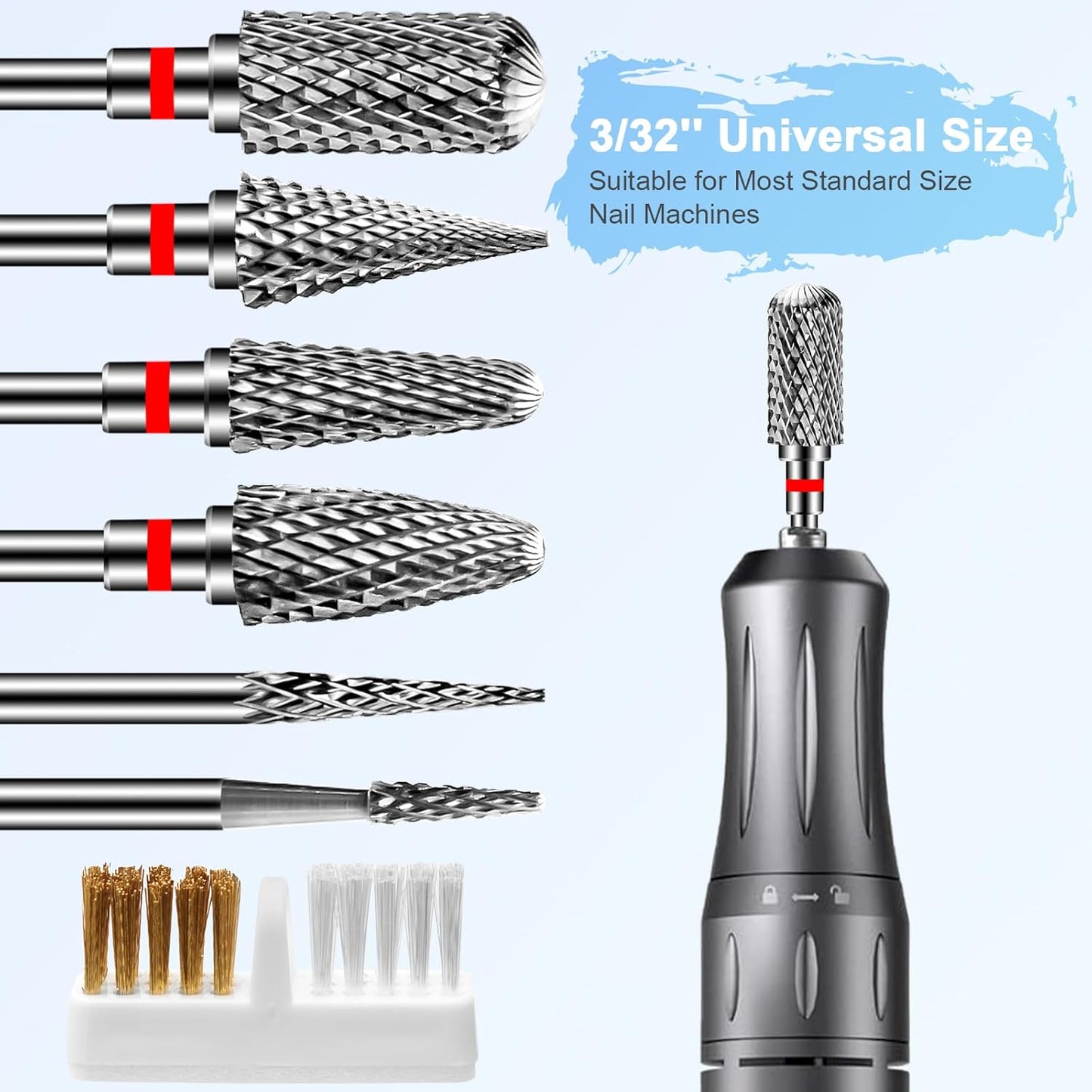 6 Pack Nail Drill Bits for Acrylic Nails, 3/32"" Shank Drill Bits for Nails, Professional Electric Cuticle Bit for Nail Drill, Cuticle Cleaner Nail Gel Polish Remover Tool for Home Salon-Red