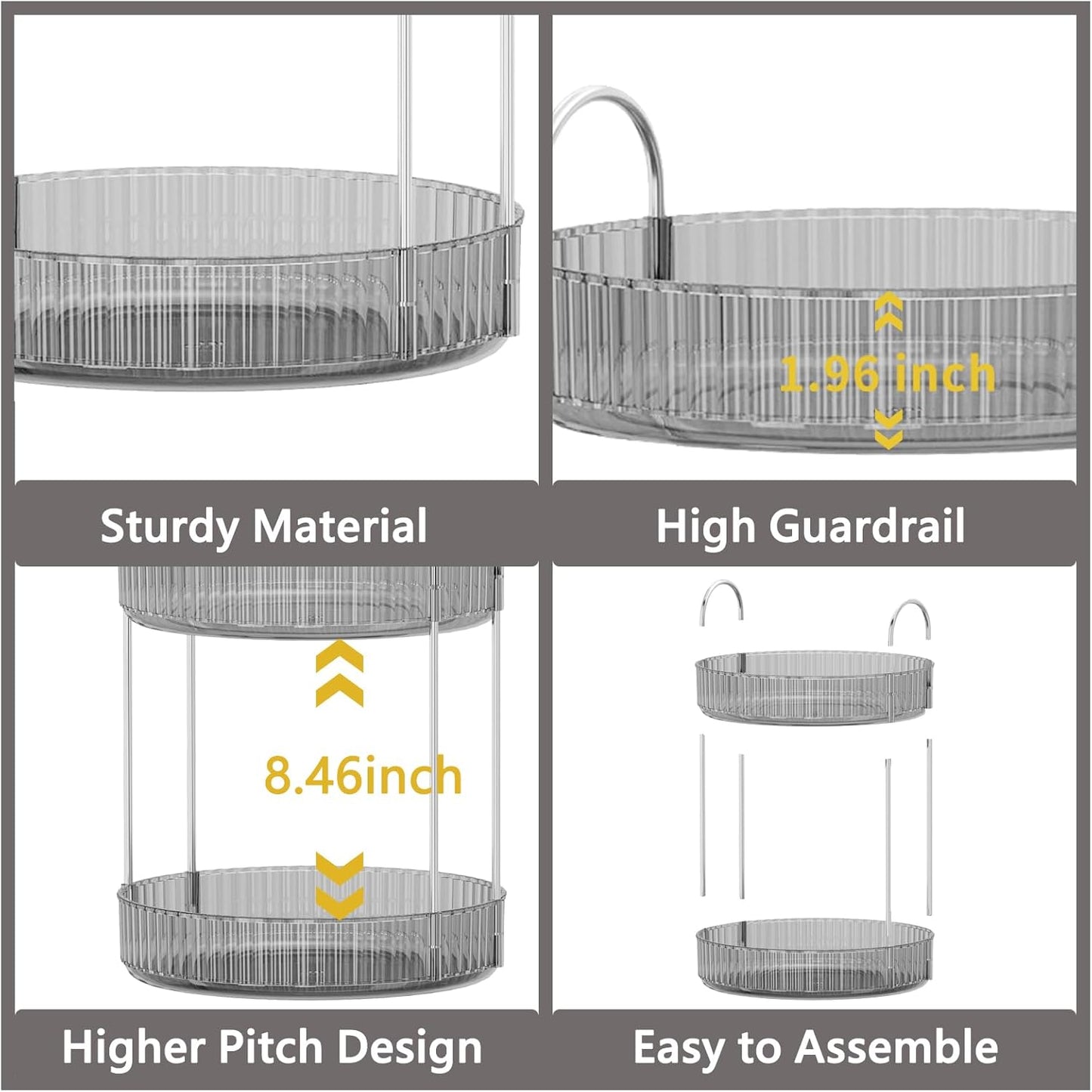 360 Rotating Makeup Organizer for Vanity,Bathroom Countertop Organizer,Spinning Perfume Organizer&Vanity Organizer(Grey-2 Tier)