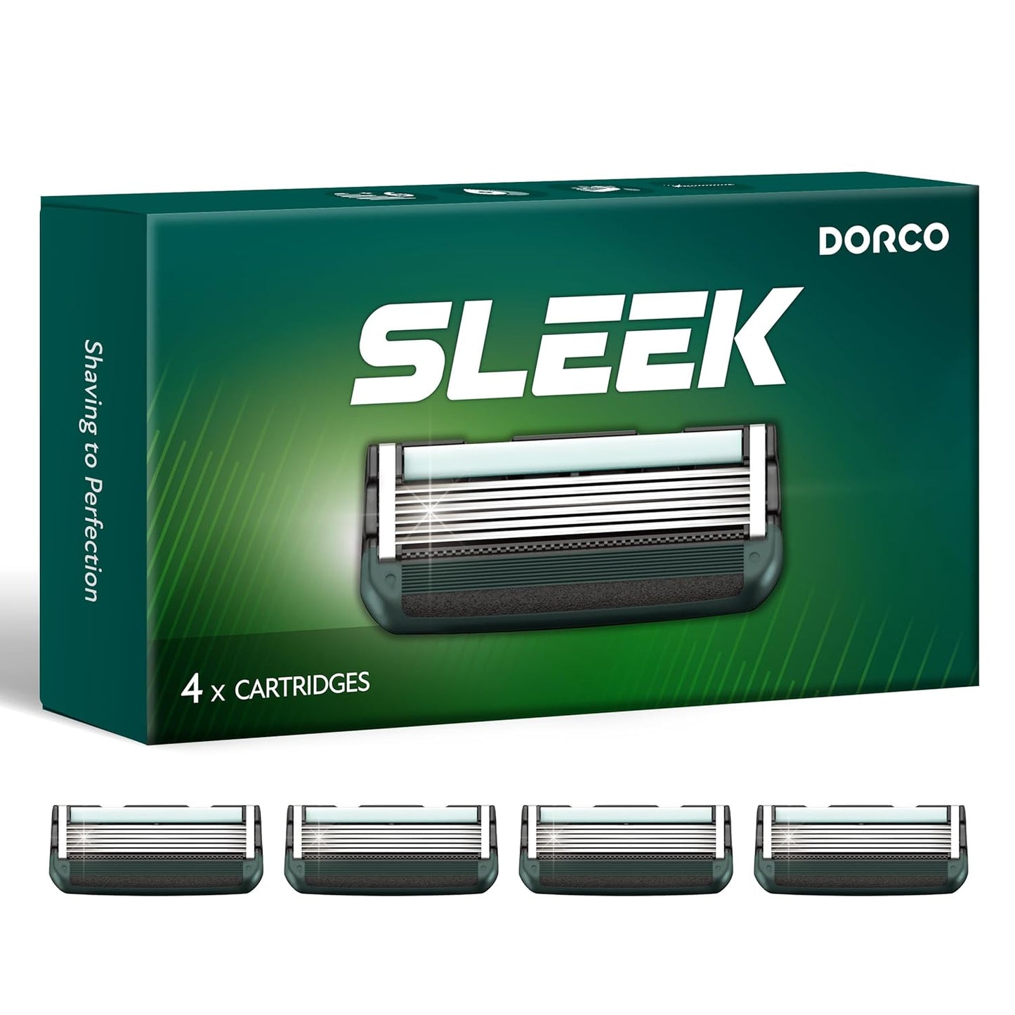 DORCO SLEEK Six Blade Razor System with Multi-Flex Technology Refill Set, Precision Shaving Razor Replacement Cartridge (4 Pack)