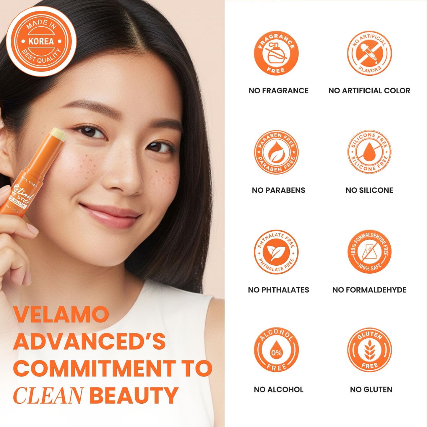 VELAMO ADVANCED Retinol Eye Balm Stick: Made in Korea, Travel Essentials, Upgraded 8-in-1 Formula with Collagen, Niacinamide & Peptides – Under Eye Cream for Dark Circles, Puffiness & Wrinkles 1.05oz