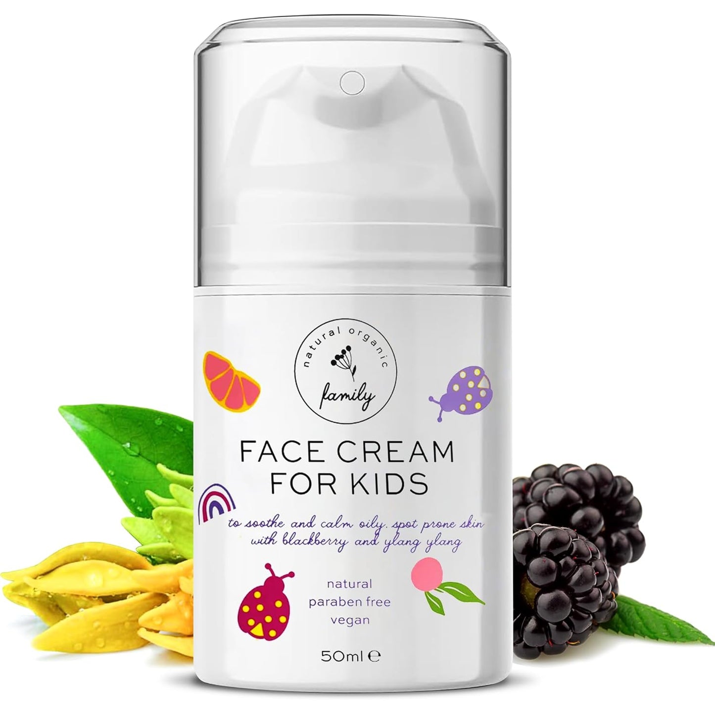 Gentle Face Cream Moisturizer for Kids and Preteens – Nourishing and Calming for All Skin Types – Natural Ingredients: Hyaluronic Acid and Vitamin E - Made in UK 50ml