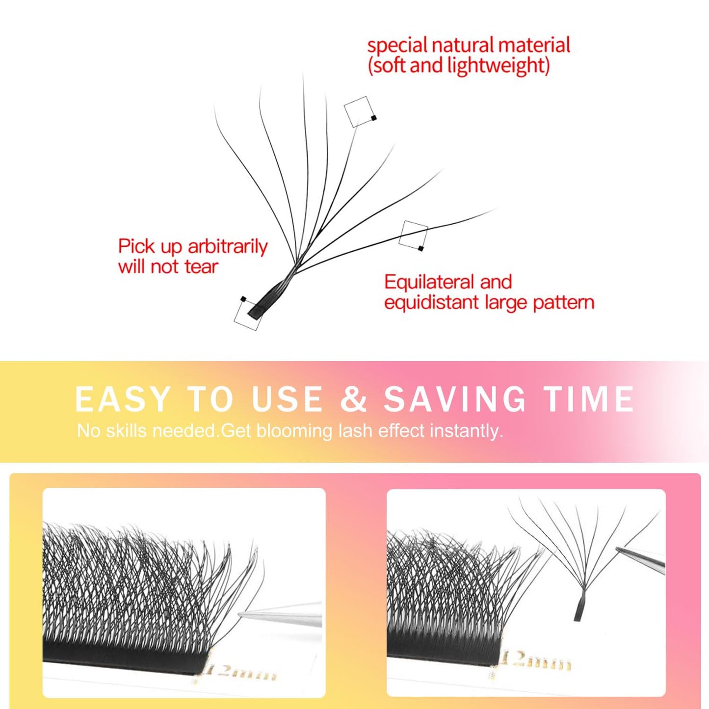 W Lash Extensions Supplies 8D Eyelash Extensions W Shape 0.07mm Thickness D Curl 12mm Premade Fans Easy Fan Lashes Volume Matte Black 12 Rows Crisscross Eye Lashes(W-8D-0.07-D,12mm)