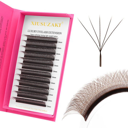 W Lash Extensions Brown 5D Eyelash Extensions W Shape 0.07mm Thickness D Curl Mix 8-15mm Premade Fans Volume Lashes Matte Black Crisscross(W-Brown-5D-0.07-D,8-15mm)