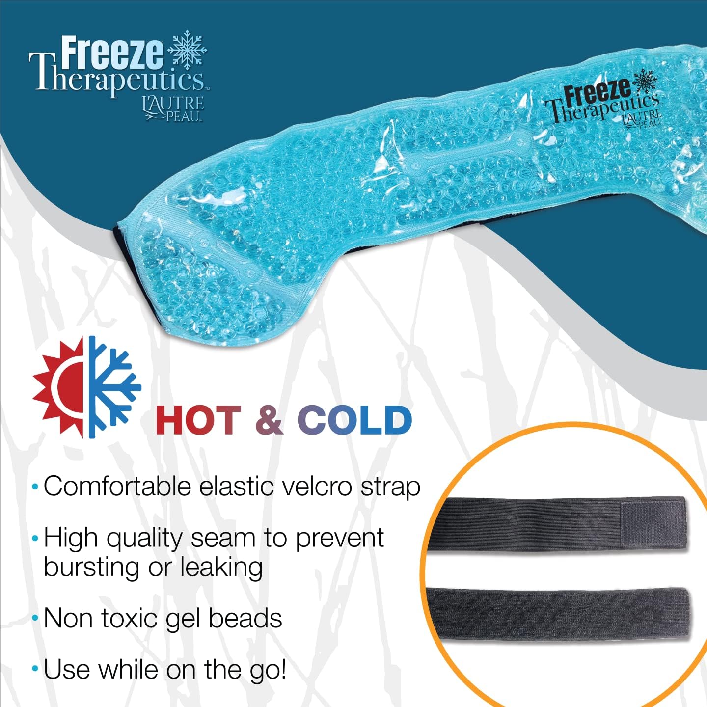 USA Merchant | Hot/Cold Plush Gel Bead Migraine Wrap| Freeze Therapeutics by L'AUTRE PEAU | Reusable Ice Packs with Flexible Beads | for Tension, Headaches, Sinus Pain, Congestion & Stress Relief