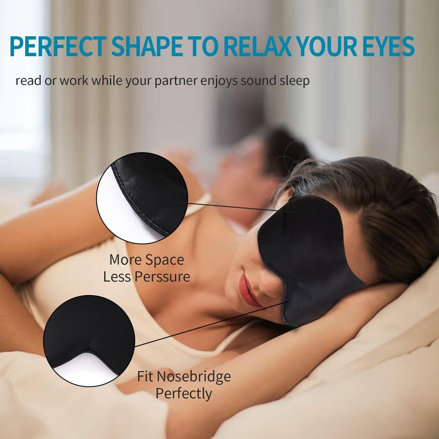 2-Pack 100% Real Natural Silk Eye Mask, Silk Sleeping Mask, Shade Puffy Eye Gift with Adjustable Straps, Sleep Eye Mask, SHJINJU Eye Mask Shade (Black and Dark Grey)