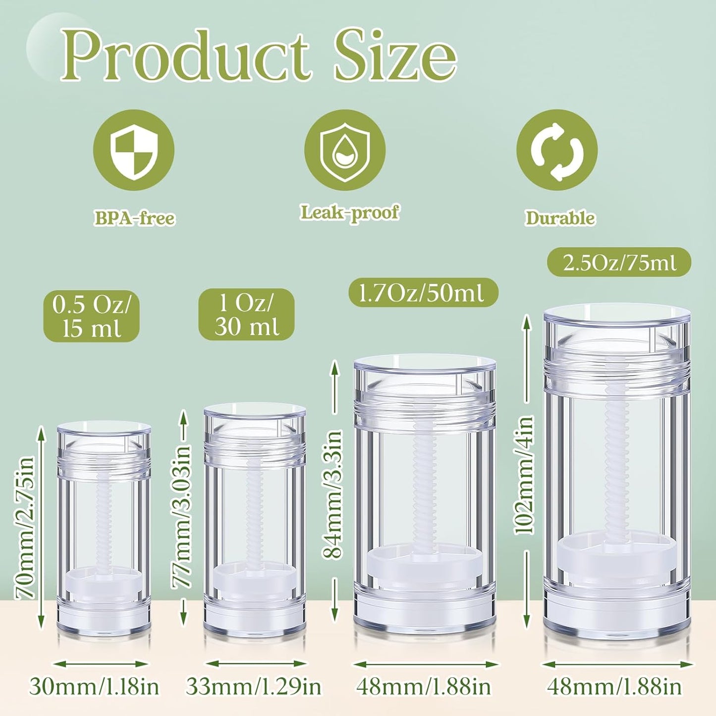 30 Pcs Empty Deodorant Containers Twist up Filling Stick Plastic Deodorant Container Refillable Bottles Bottomfill Round Lip Balm Tubes for Homemade DIY Lipstick Crayon(50 ml,Clear)