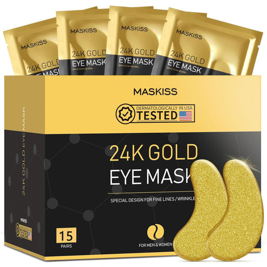 24k Gold Under Eye Patches (15 Pairs), eye mask, Collagen Skin Care Products, Eye Patches for Puffy Eyes, eye masks for dark circles and puffiness