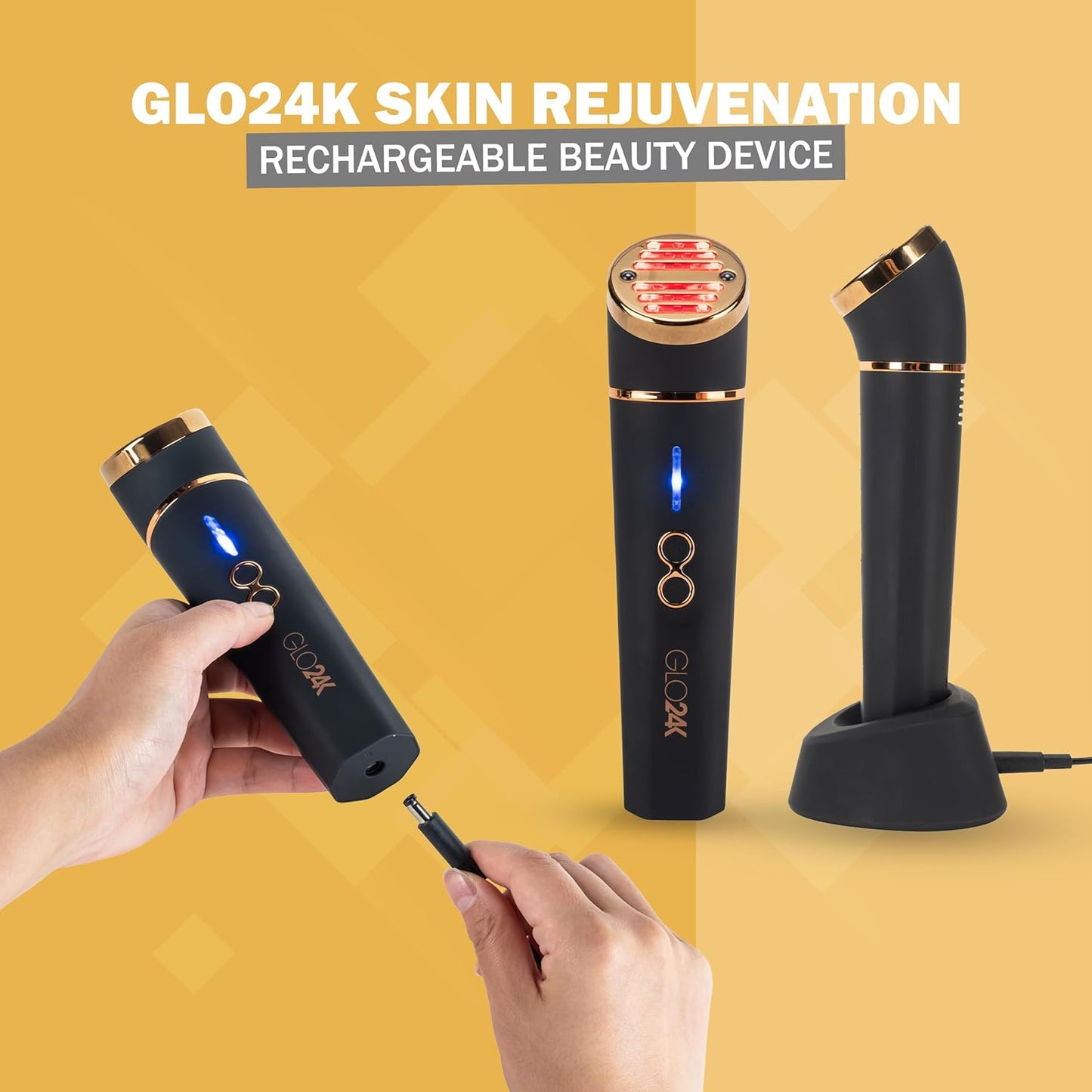 GLO24K Red Light Beauty Device for Face & Neck – 3-in-1 Facial and Neck Massager with Triple LED & Advanced Vibration Technology