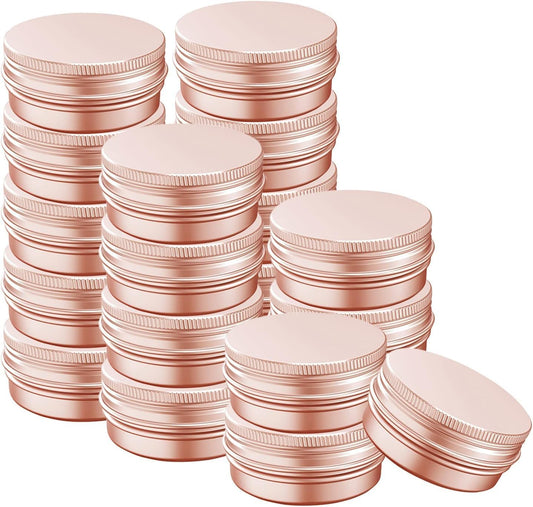1 Ounce Aluminum Tin Jar with Screw Cap 30mL Tin Cans Refillable Containers for Cosmetic, Lip Balm, Cream, Lotion, Balms, Spices, Salve, Rose Gold 40 Pcs